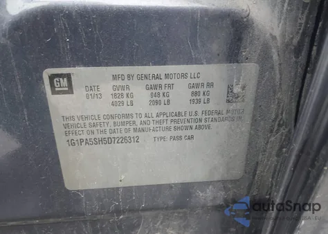 2013 Chevrolet Cruze Ls Auto z USA, uszkodzony, nr VIN 1G1PA5SH5D7226312